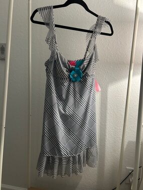 Betsey Johnson Gray & White Plaid Swim Bikini Cover-up Dress